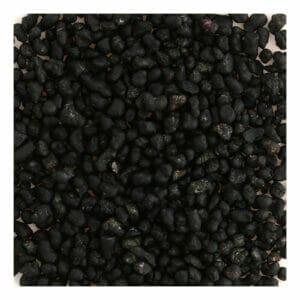 Ein Haufen schwarzer Kieselsteine auf weißem Grund, der an den Griechisch-byzantinischen Weihrauch erinnert.