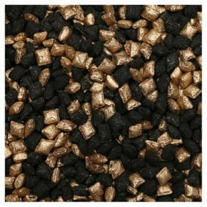 Eine Nahaufnahme von schwarzen und goldenen Kieselsteinen mit Päpstlicher griechischer liturgischer Weihrauch.