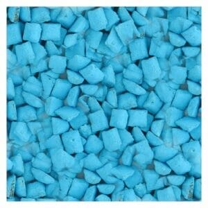 Eine Nahaufnahme von blauen Kieselsteinen auf einem Hintergrund mit Weihrauch-Betlehem-Motiv.