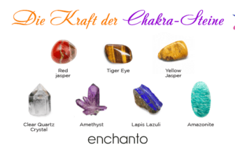 Eine Gruppe von Chakra-Steinen mit den Worten Enchanto.